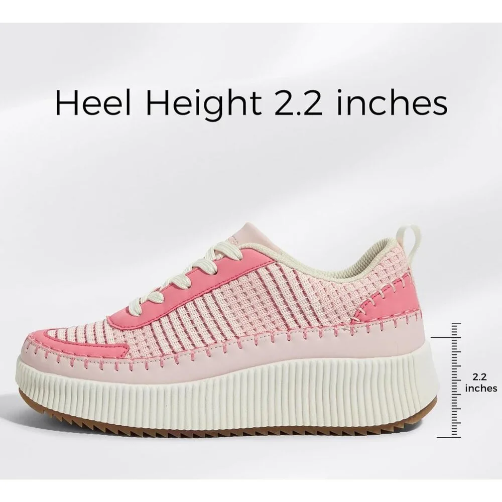 Lucky Step Women's Pink Platform Sneakers Rhinestone Fashion Chunky Shoes - Picture 5 of 6